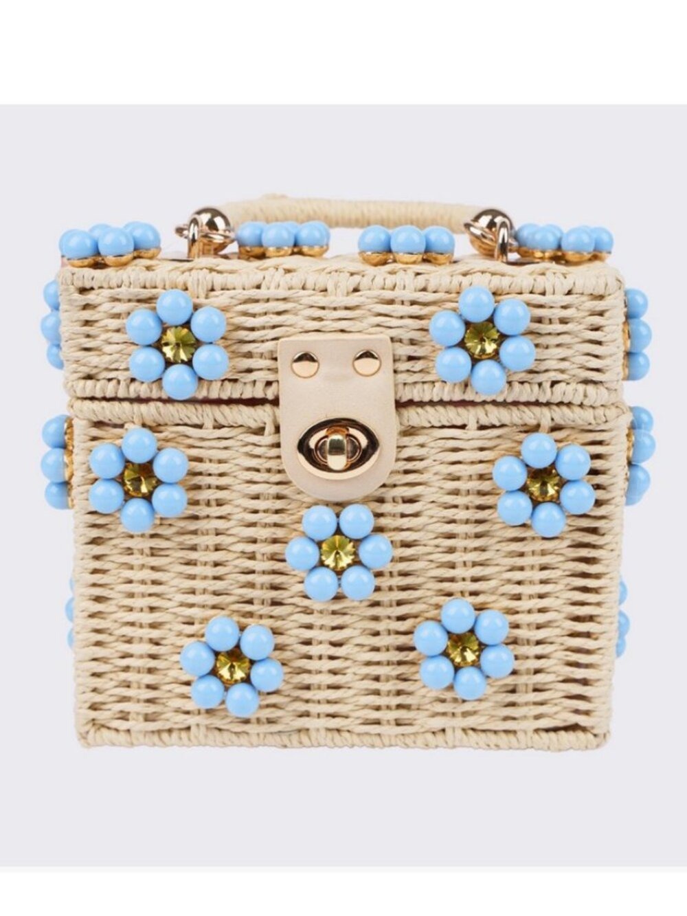 Daisy Embellished Straw Bucket Bag | Rattan Flower Box Purse by Jenna Lee